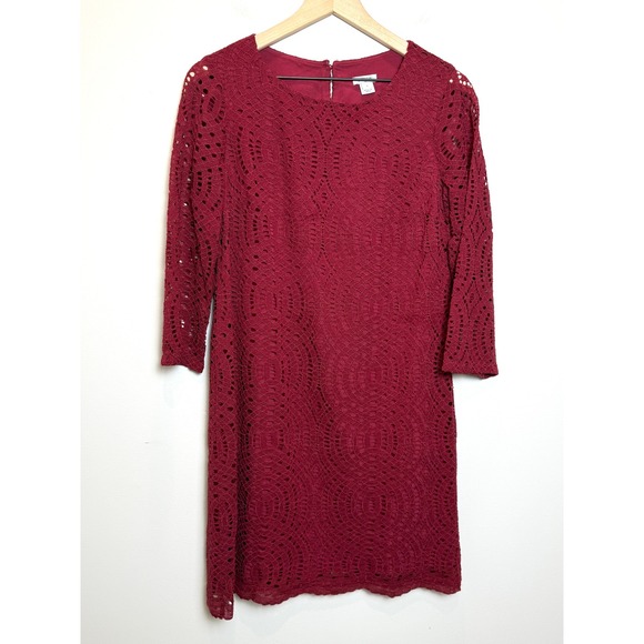 J. Crew Factory Dresses & Skirts - J. Crew‎ Factory 2 Lace Overlay Shift Dress Burgundy Red Romantic Church Modest